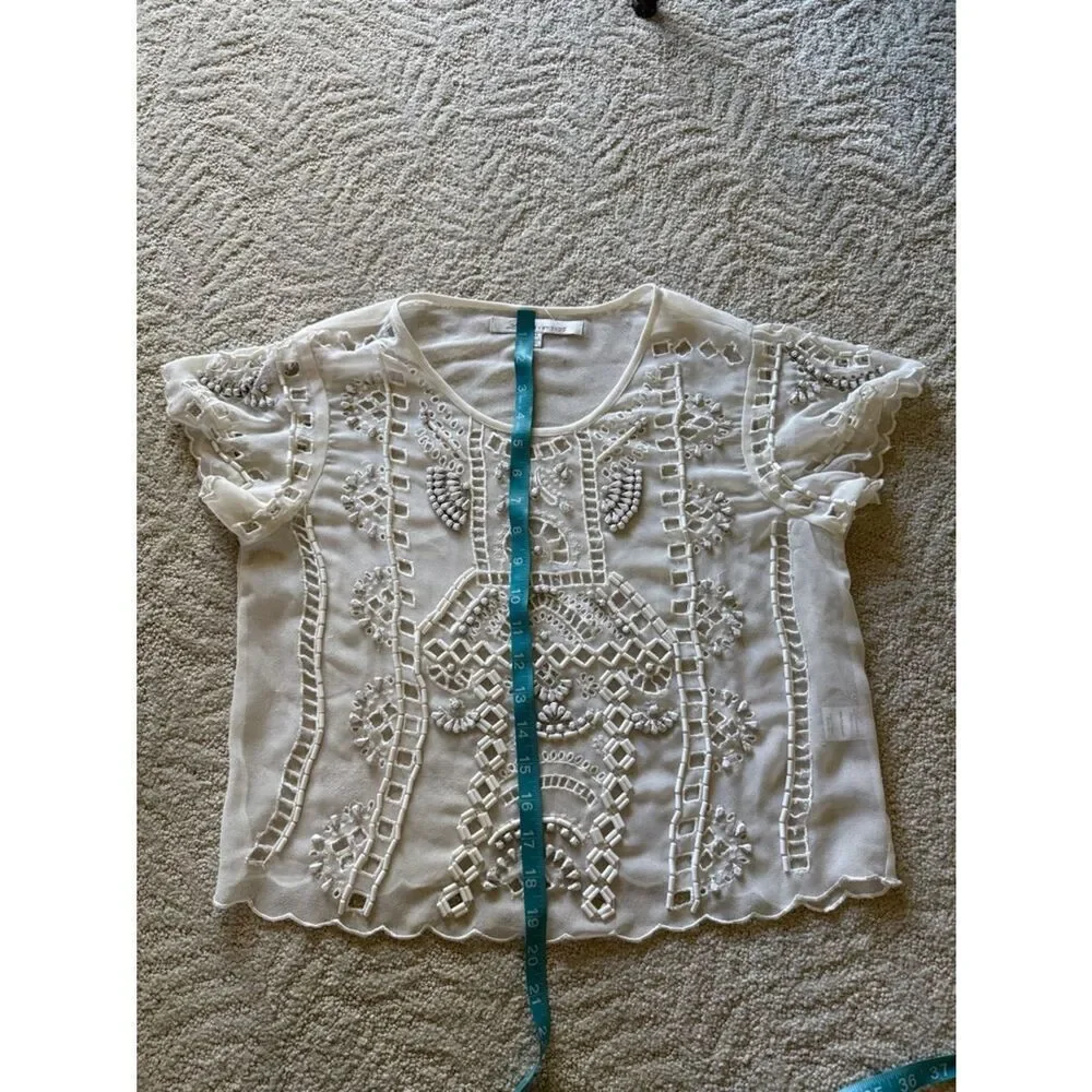 LOVERS+FRIENDS BEADS EMBROIDERED IVORY/white  COLOR SIZE Medium BLOUSE